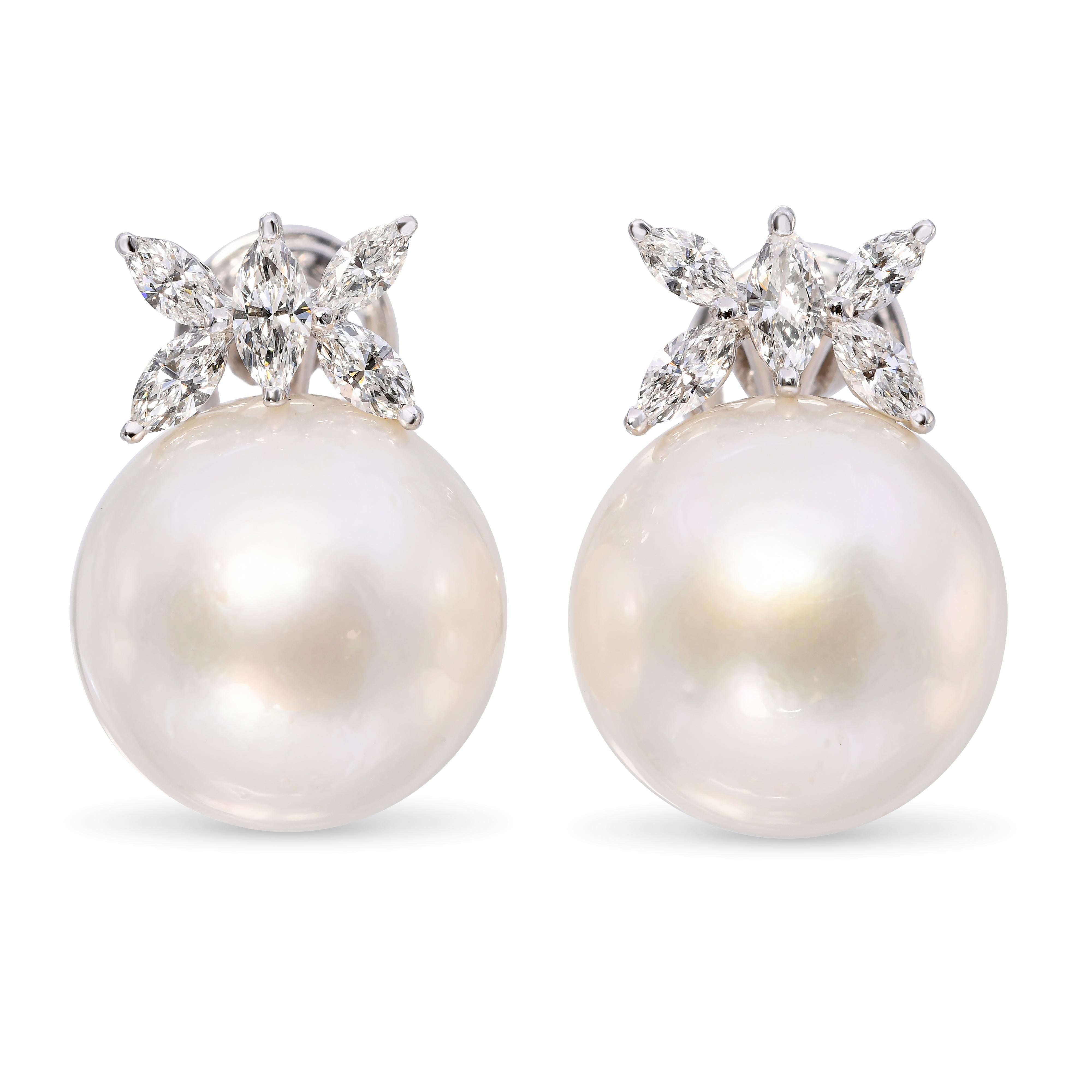 18k White Gold 15.3mm South Sea Pearl and Diamond Earrings