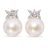 18k White Gold 15.3mm South Sea Pearl and Diamond Earrings