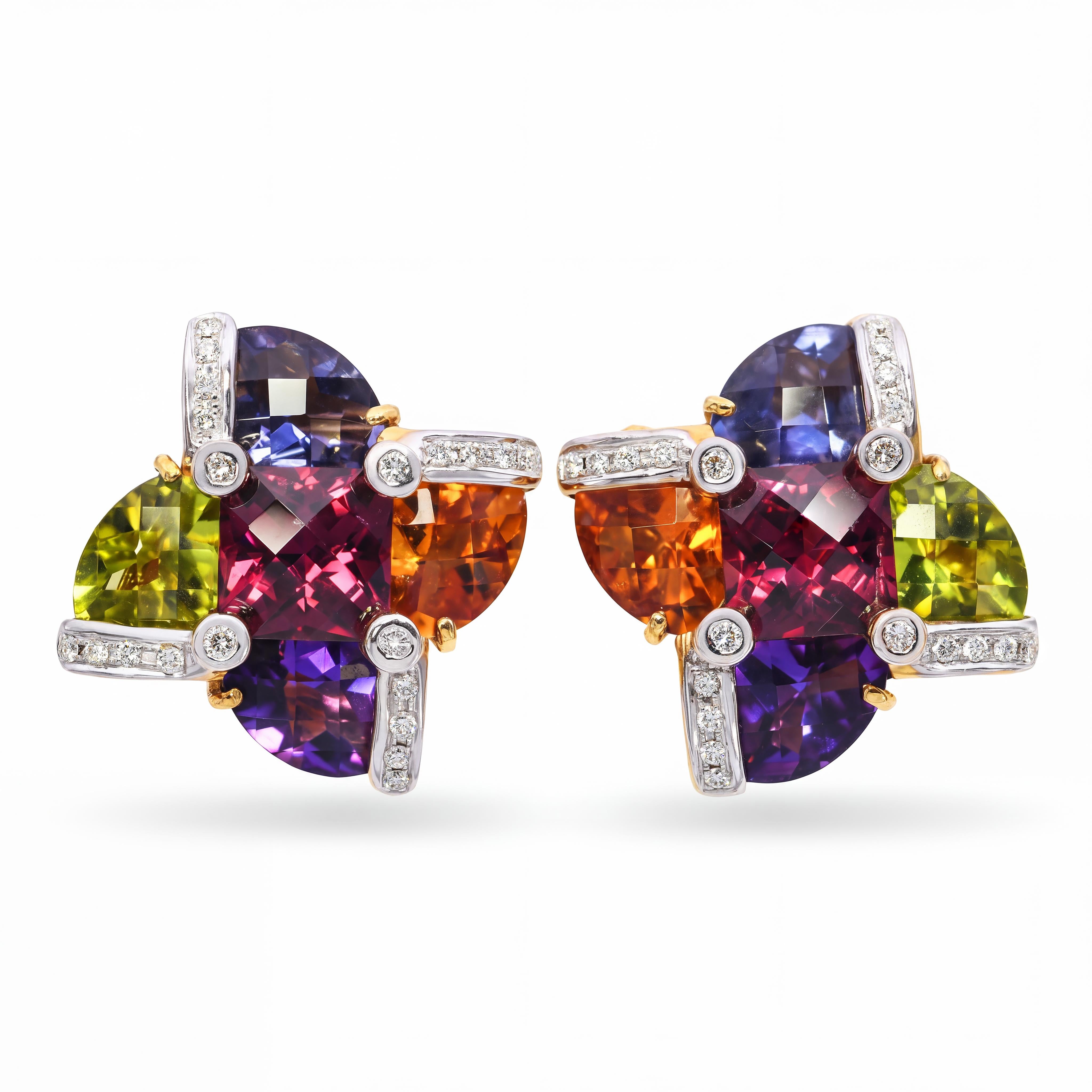 Bellari 18k Yellow Gold Multi-Gemstone and Diamond Earrings