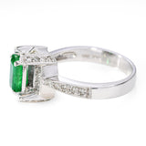 Vintage 18k White Gold Emerald and Diamond Ring