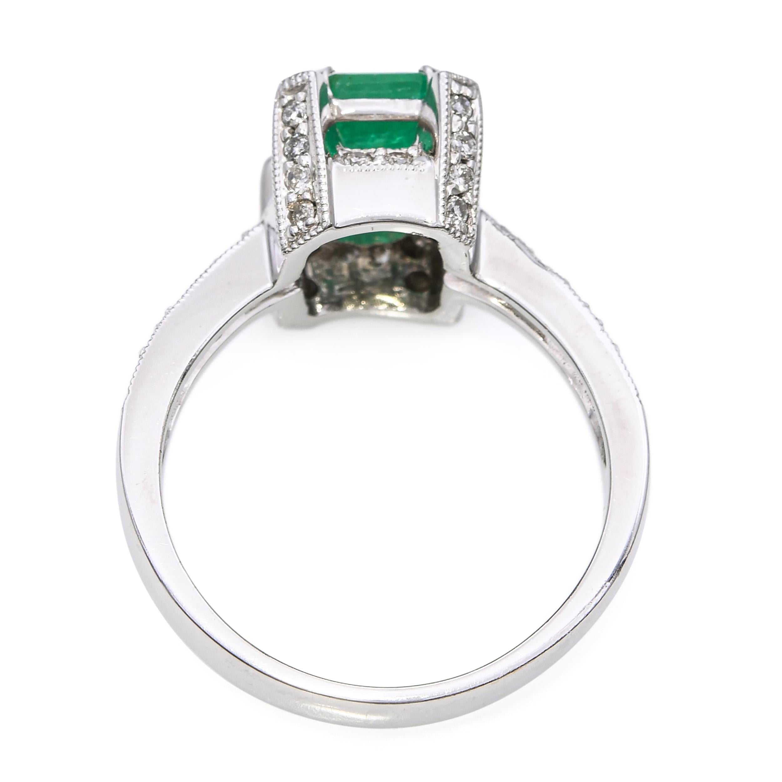 Vintage 18k White Gold Emerald and Diamond Ring