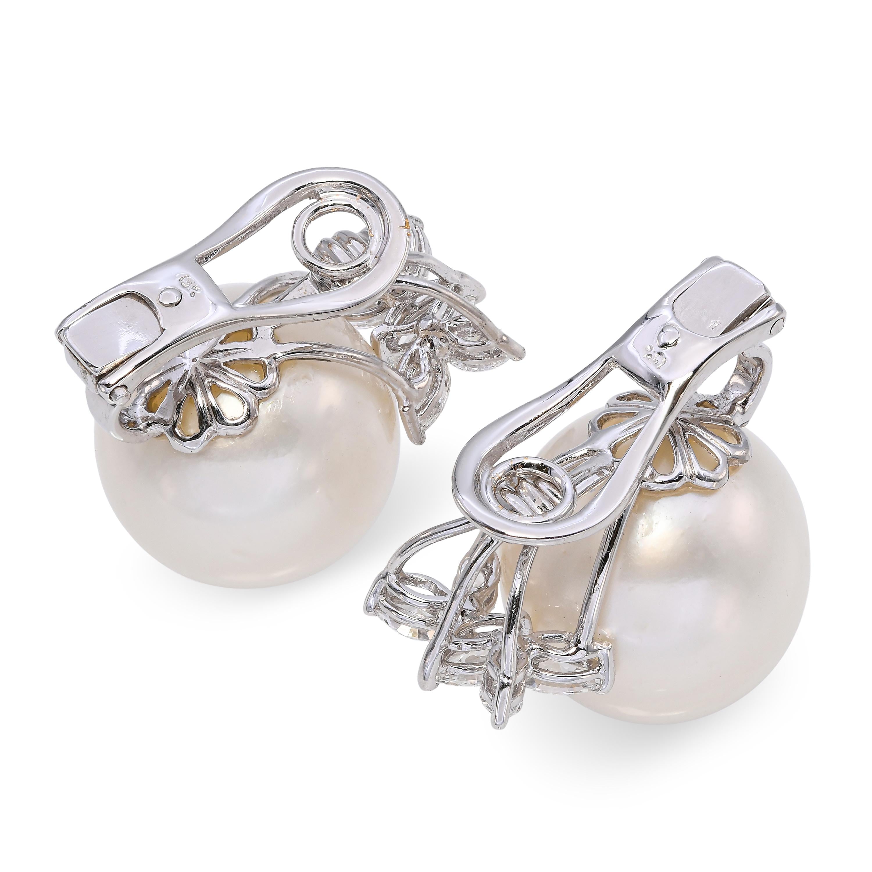 18k White Gold 15.3mm South Sea Pearl and Diamond Earrings