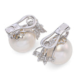 18k White Gold 15.3mm South Sea Pearl and Diamond Earrings