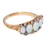 Vintage 14k Yellow Gold Diamond and Opal 5-Stone Ring