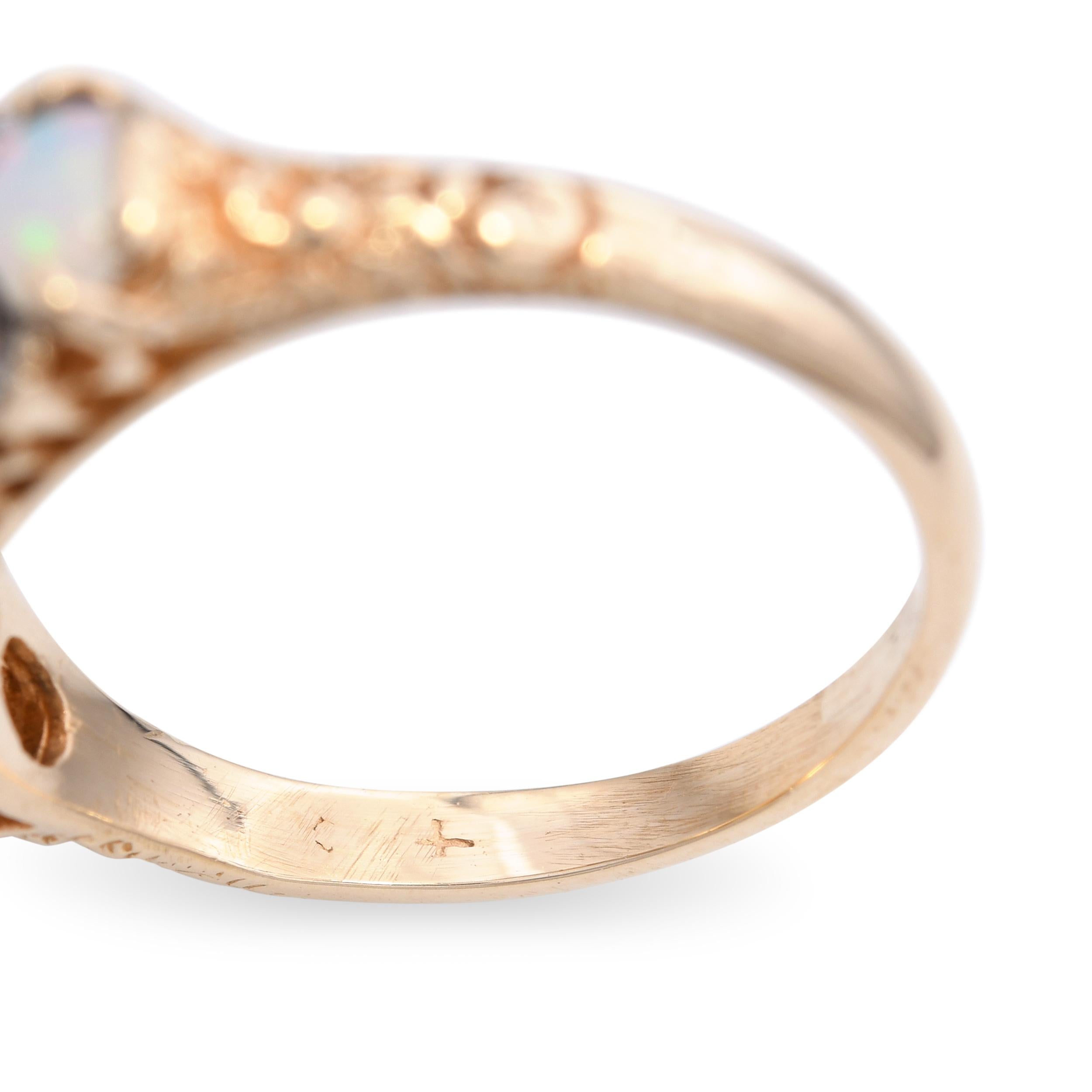 Vintage 14k Yellow Gold Diamond and Opal 5-Stone Ring