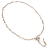 Vintage Yellow Gold Pearl Strand Floral Cluster Clasp Lariat Necklace