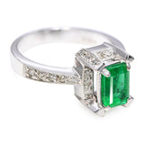 Vintage 18k White Gold Emerald and Diamond Ring