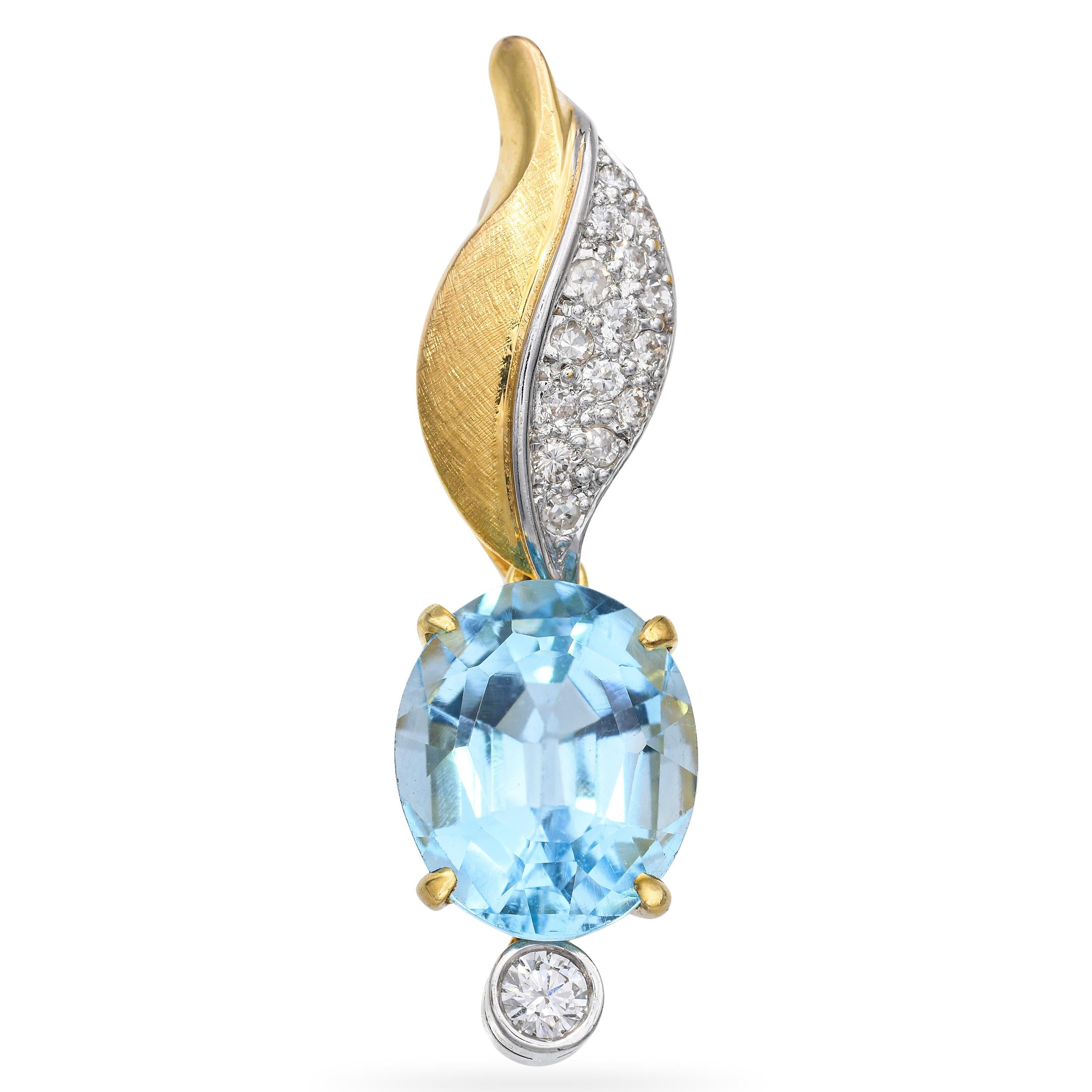 Vintage 14k Yellow Gold Diamond and Blue Topaz Pendant