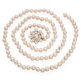 Vintage Yellow Gold Pearl Strand Floral Cluster Clasp Lariat Necklace