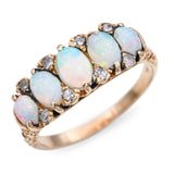 Vintage 14k Yellow Gold Diamond and Opal 5-Stone Ring