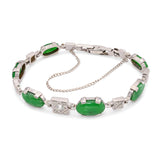 Vintage 14k White Gold Jade and Diamond Bracelet