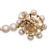 Vintage Yellow Gold Pearl Strand Floral Cluster Clasp Lariat Necklace