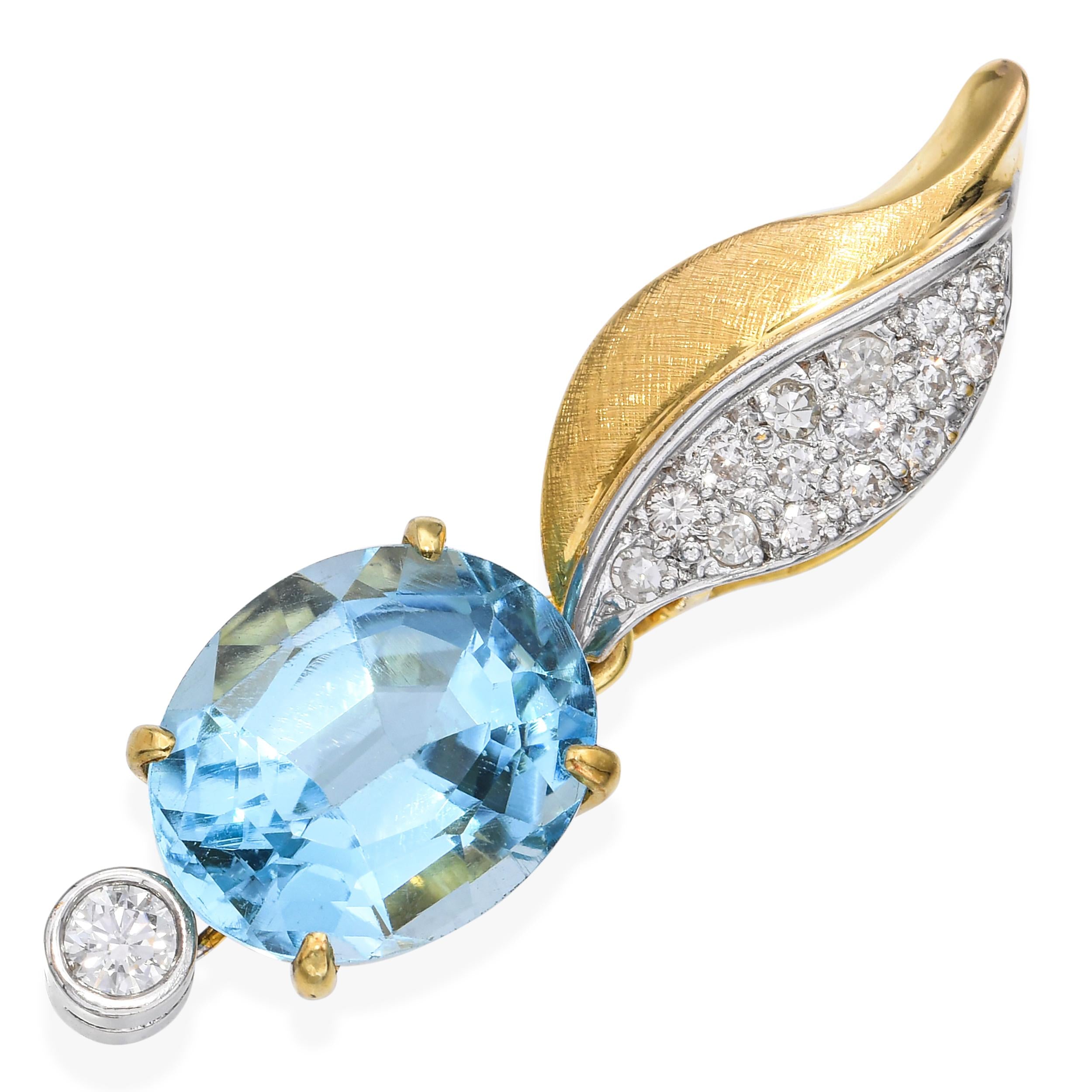 Vintage 14k Yellow Gold Diamond and Blue Topaz Pendant