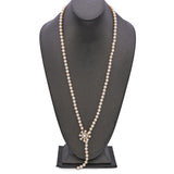 Vintage Yellow Gold Pearl Strand Floral Cluster Clasp Lariat Necklace