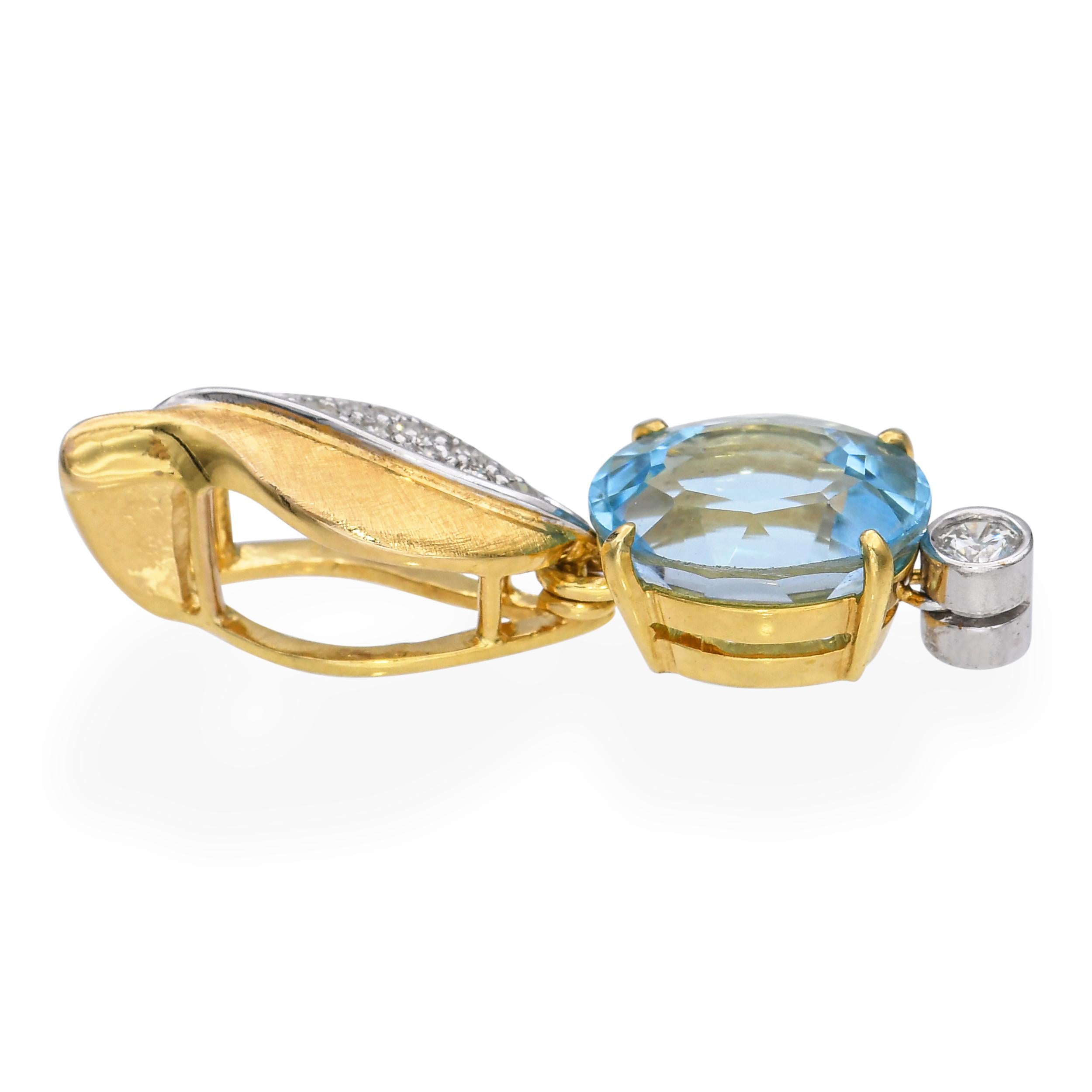 Vintage 14k Yellow Gold Diamond and Blue Topaz Pendant