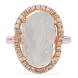 18k Yellow Gold Carved Jade Frog and Diamond Ring