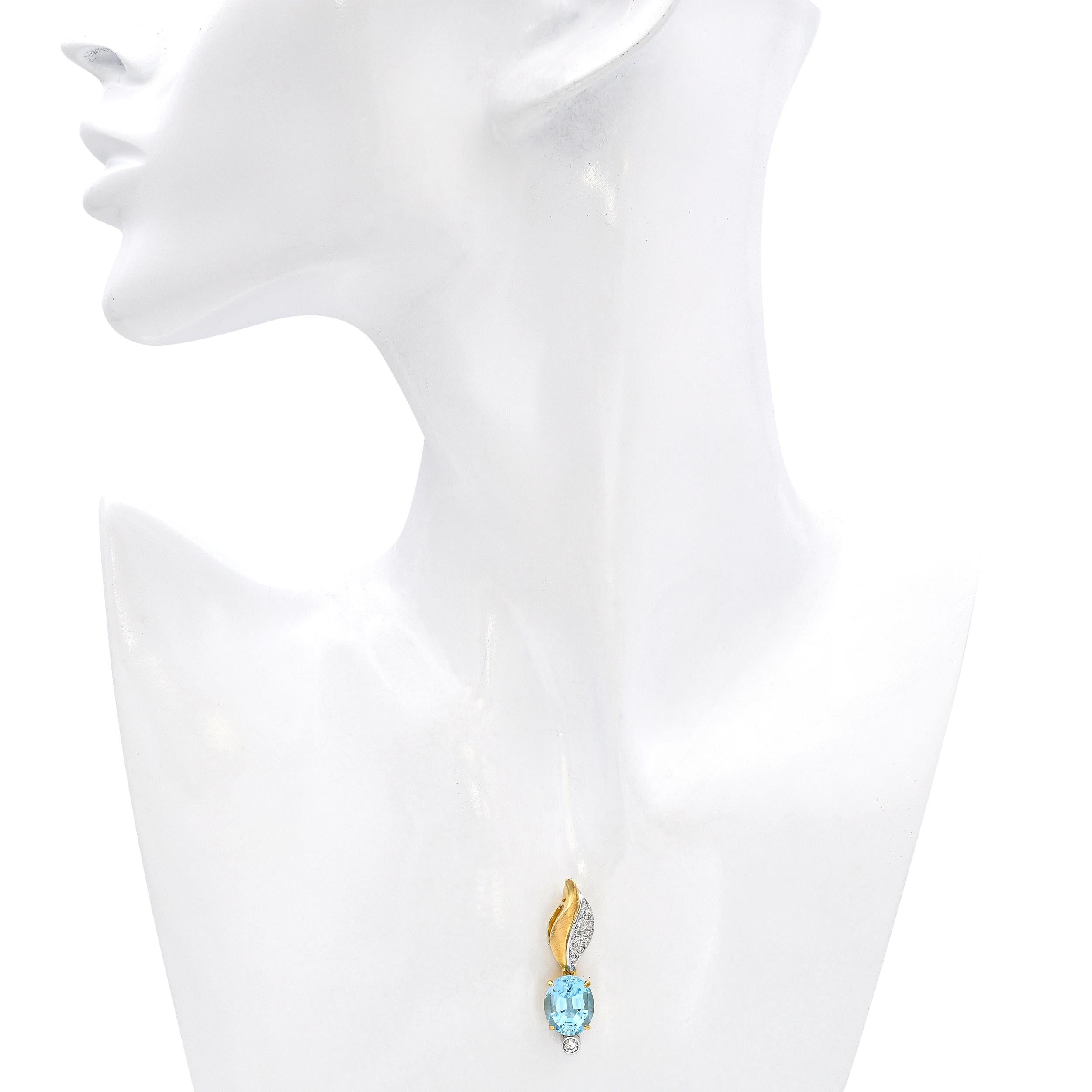 Vintage 14k Yellow Gold Diamond and Blue Topaz Pendant