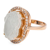 18k Yellow Gold Carved Jade Frog and Diamond Ring