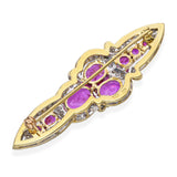 Vintage 18k Yellow Gold Pink Sapphire and Diamond Brooch