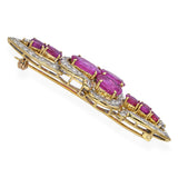 Vintage 18k Yellow Gold Pink Sapphire and Diamond Brooch