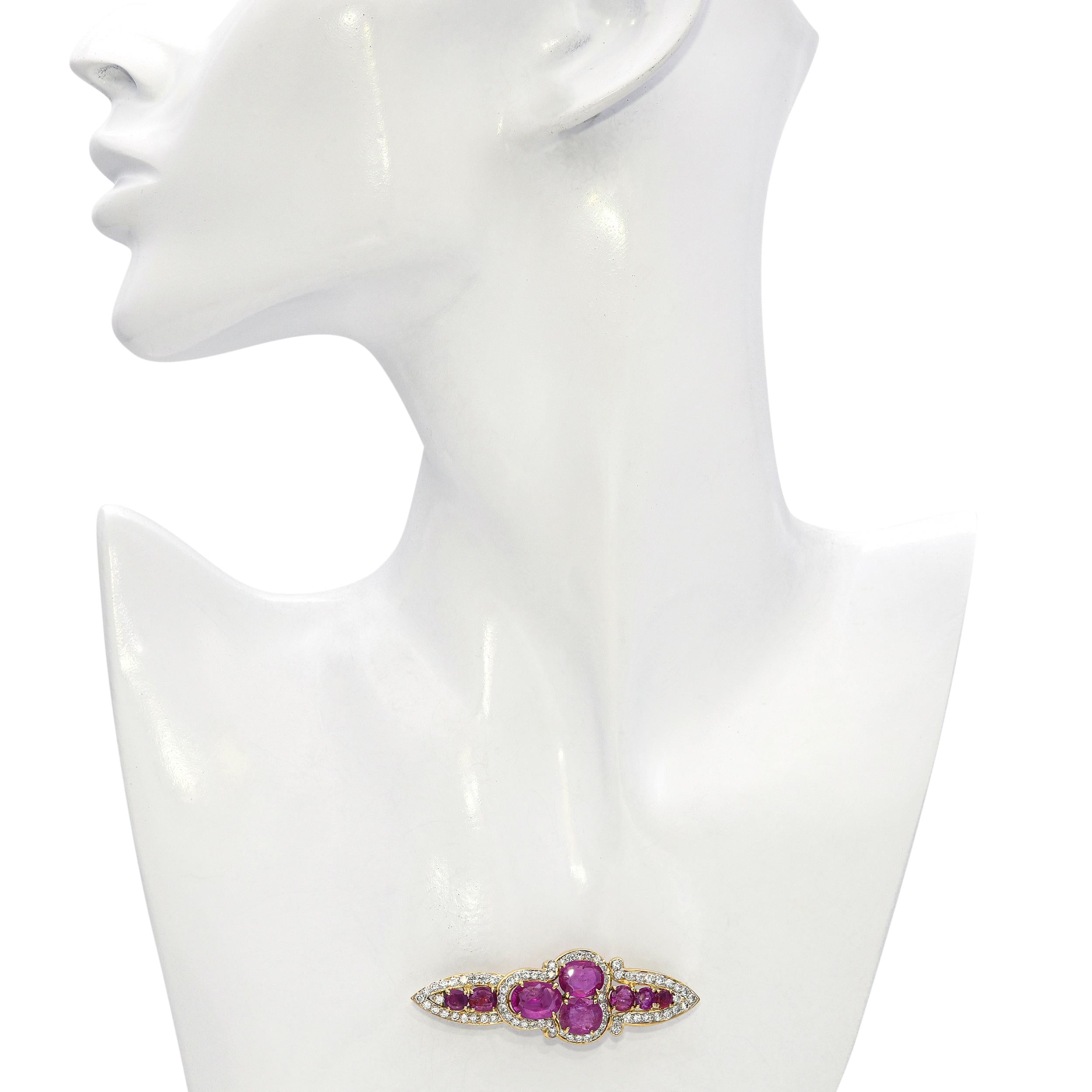 Vintage 18k Yellow Gold Pink Sapphire and Diamond Brooch