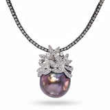 Vintage 18k White Gold Tahitian Pearl and Diamond Necklace Pendant