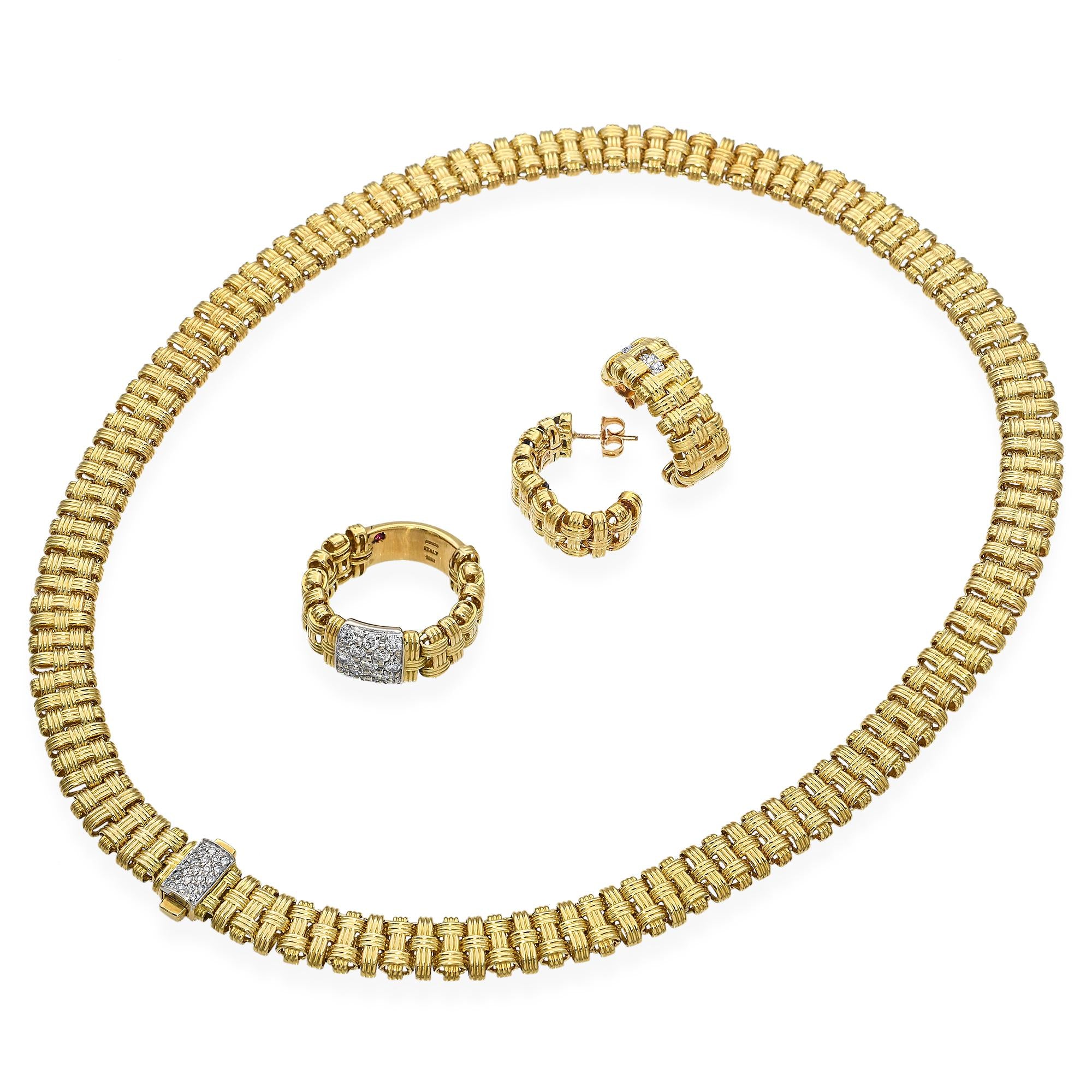 Roberto Coin 18k Yellow Gold and Diamond Jewelry Suite