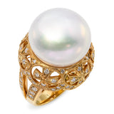Vintage 18k Yellow Gold Maltese Cross Diamond Motif 16.4mm South Sea Pearl Ring