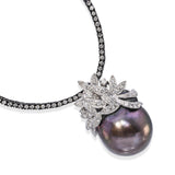 Vintage 18k White Gold Tahitian Pearl and Diamond Necklace Pendant