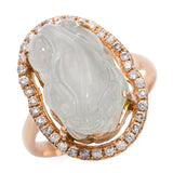 18k Yellow Gold Carved Jade Frog and Diamond Ring