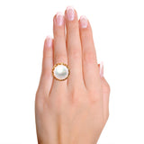 Vintage 18k Yellow Gold Maltese Cross Diamond Motif 16.4mm South Sea Pearl Ring