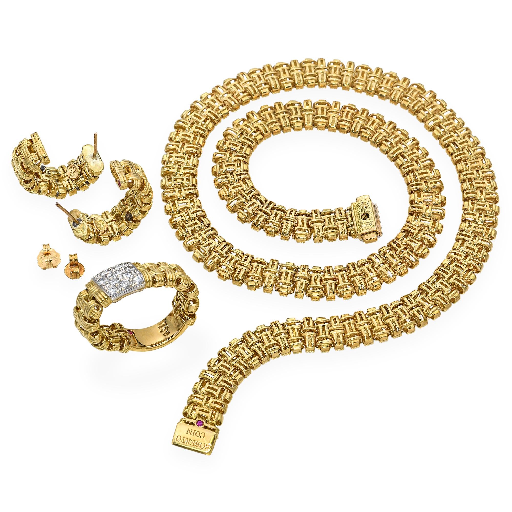 Roberto Coin 18k Yellow Gold and Diamond Jewelry Suite