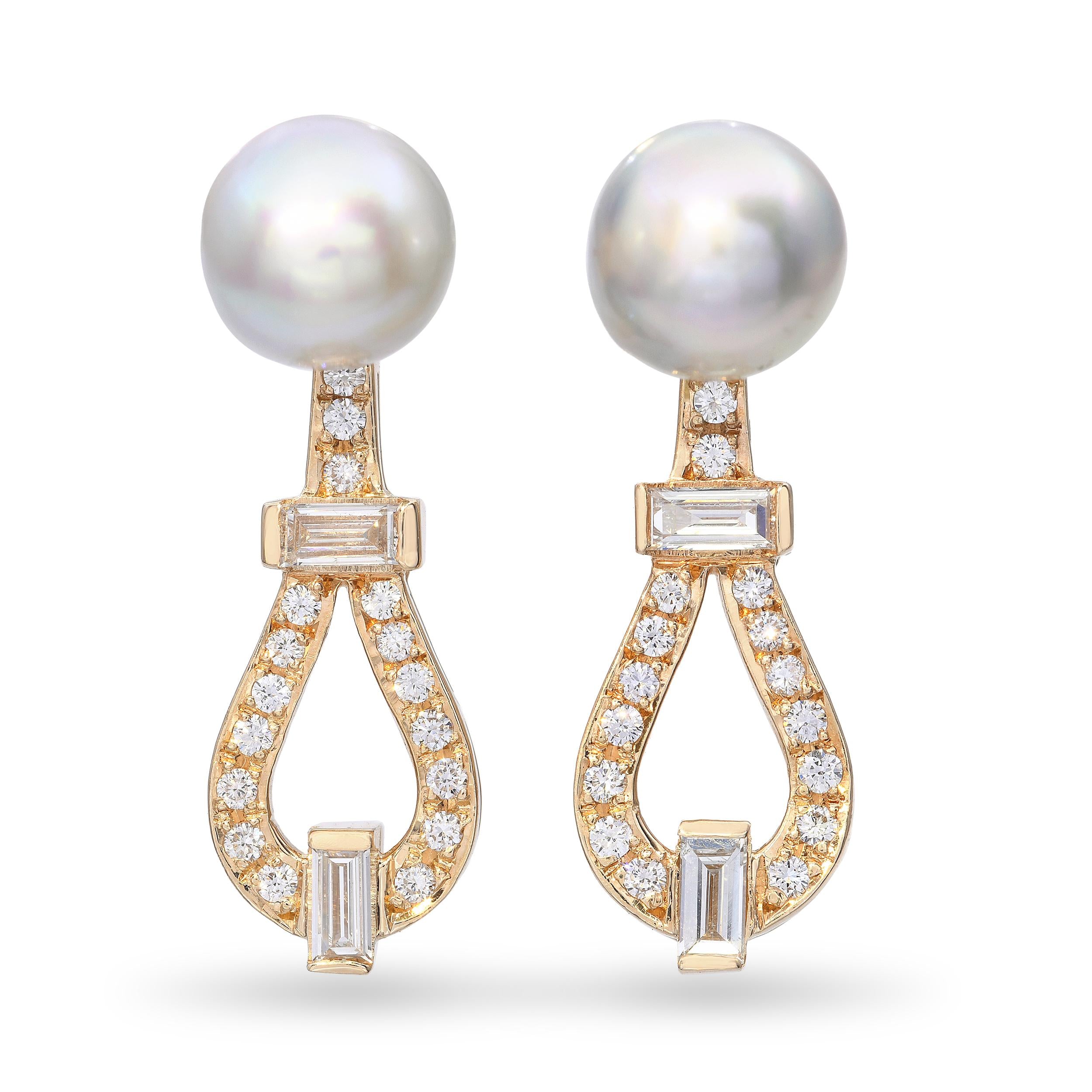 14k Yellow Gold Pearl and 1.28tcw Diamond Earrings