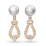 14k Yellow Gold Pearl and 1.28tcw Diamond Earrings