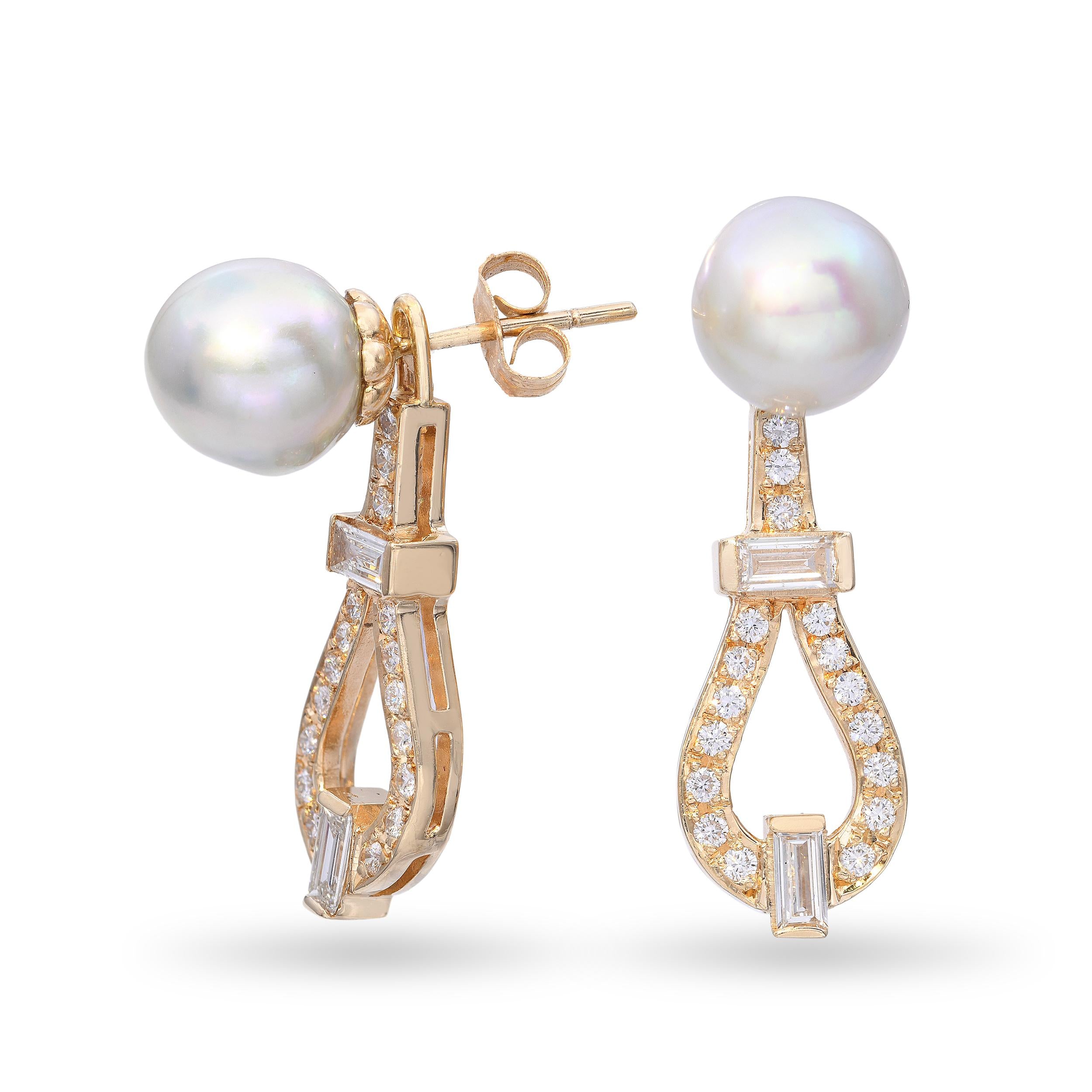 14k Yellow Gold Pearl and 1.28tcw Diamond Earrings