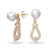 14k Yellow Gold Pearl and 1.28tcw Diamond Earrings