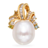 18k Yellow Gold 0.26tcw Colored Diamond and Pearl Pendant