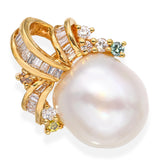 18k Yellow Gold 0.26tcw Colored Diamond and Pearl Pendant
