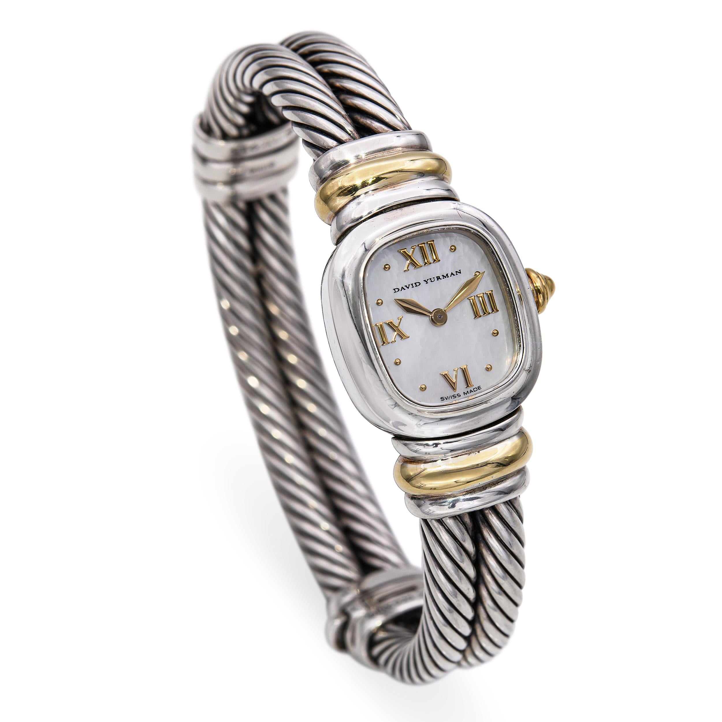 David Yurman Sterling Silver & 18k Yellow Gold MOP Cable Watch