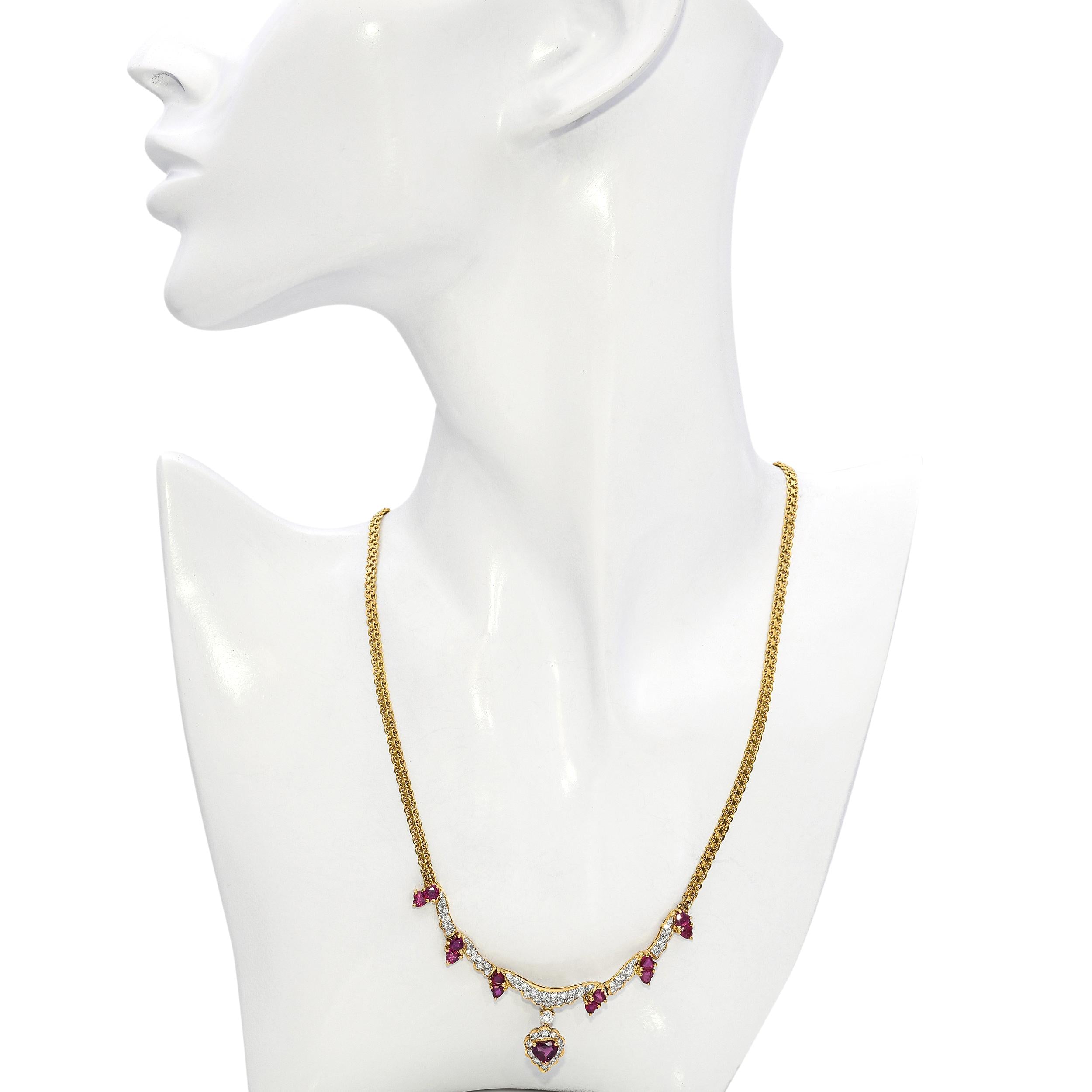 Vintage 18k Yellow Gold Diamond and Ruby Necklace