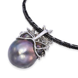 Vintage 18k White Gold Tahitian Pearl and Diamond Necklace Pendant