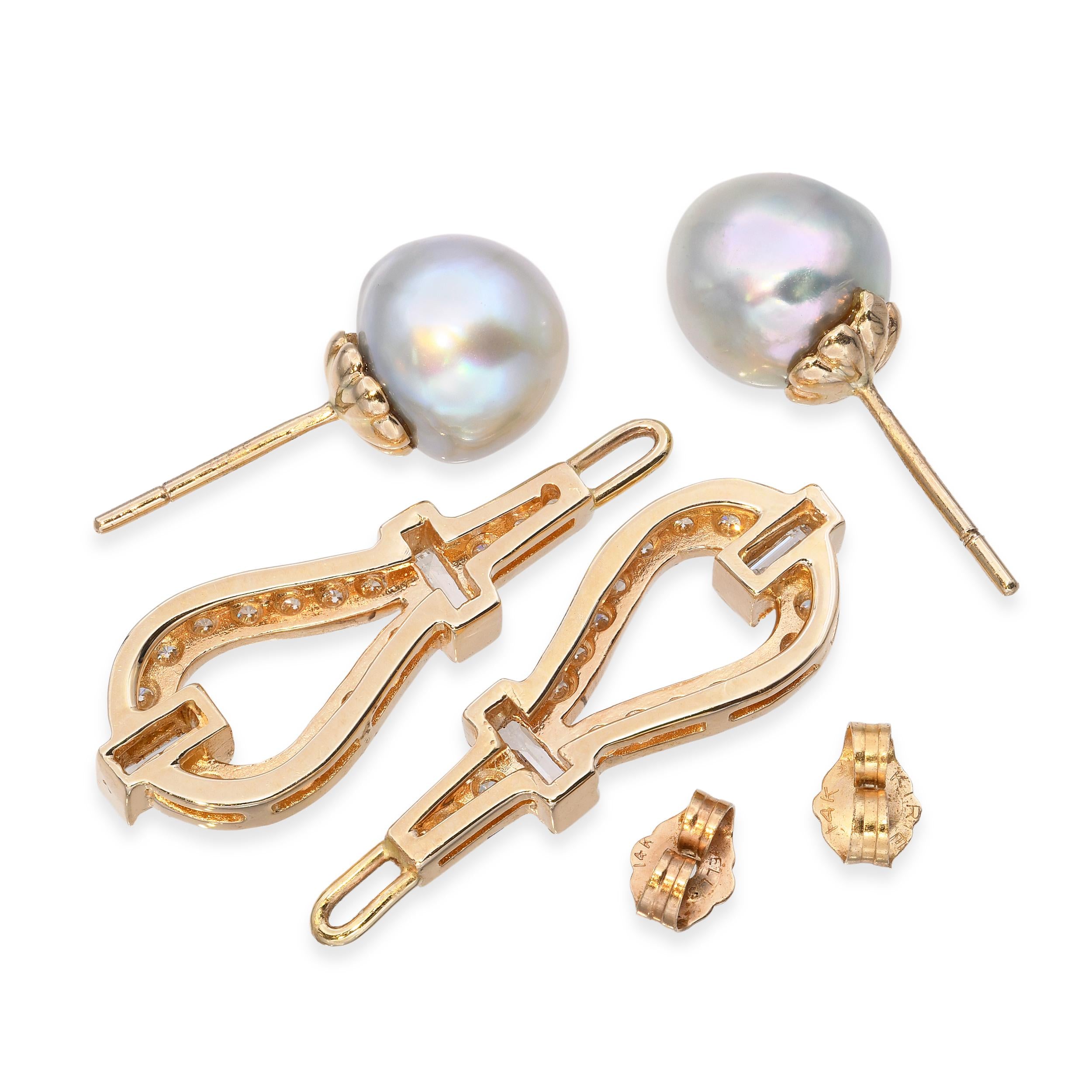 14k Yellow Gold Pearl and 1.28tcw Diamond Earrings