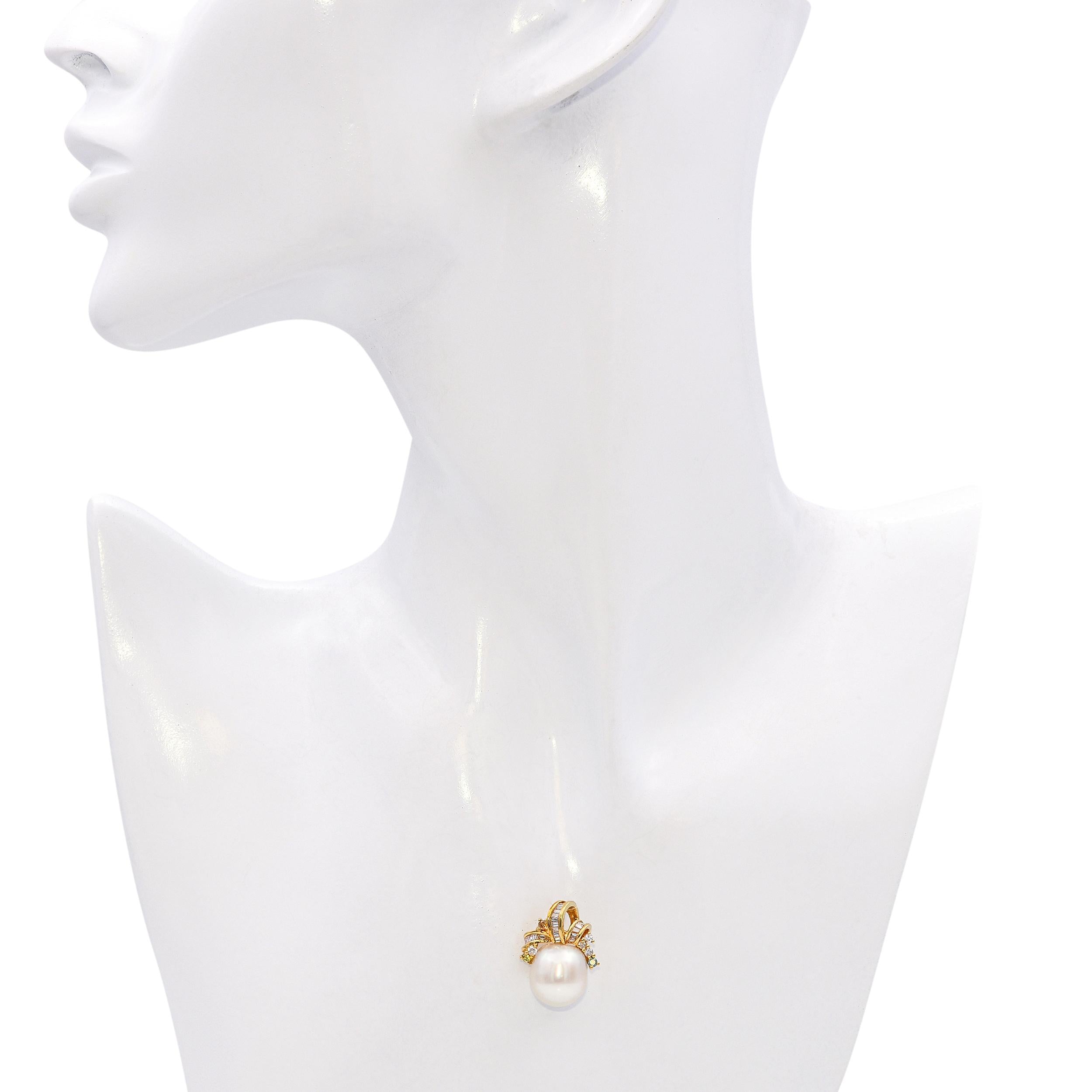 18k Yellow Gold 0.26tcw Colored Diamond and Pearl Pendant