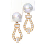 14k Yellow Gold Pearl and 1.28tcw Diamond Earrings