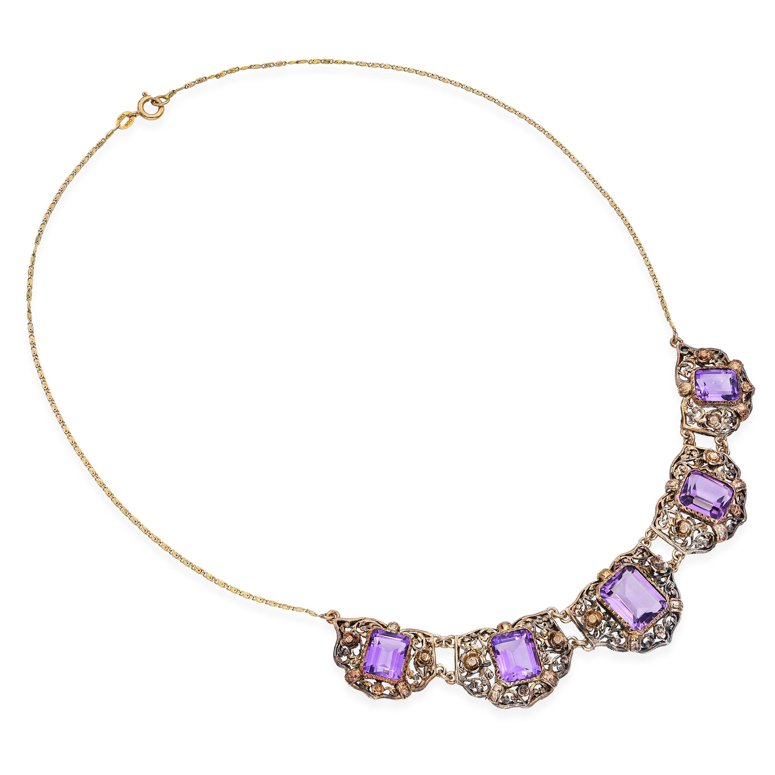 Antique Gold and Silver 15.73tcw Amethyst Decorative Necklace