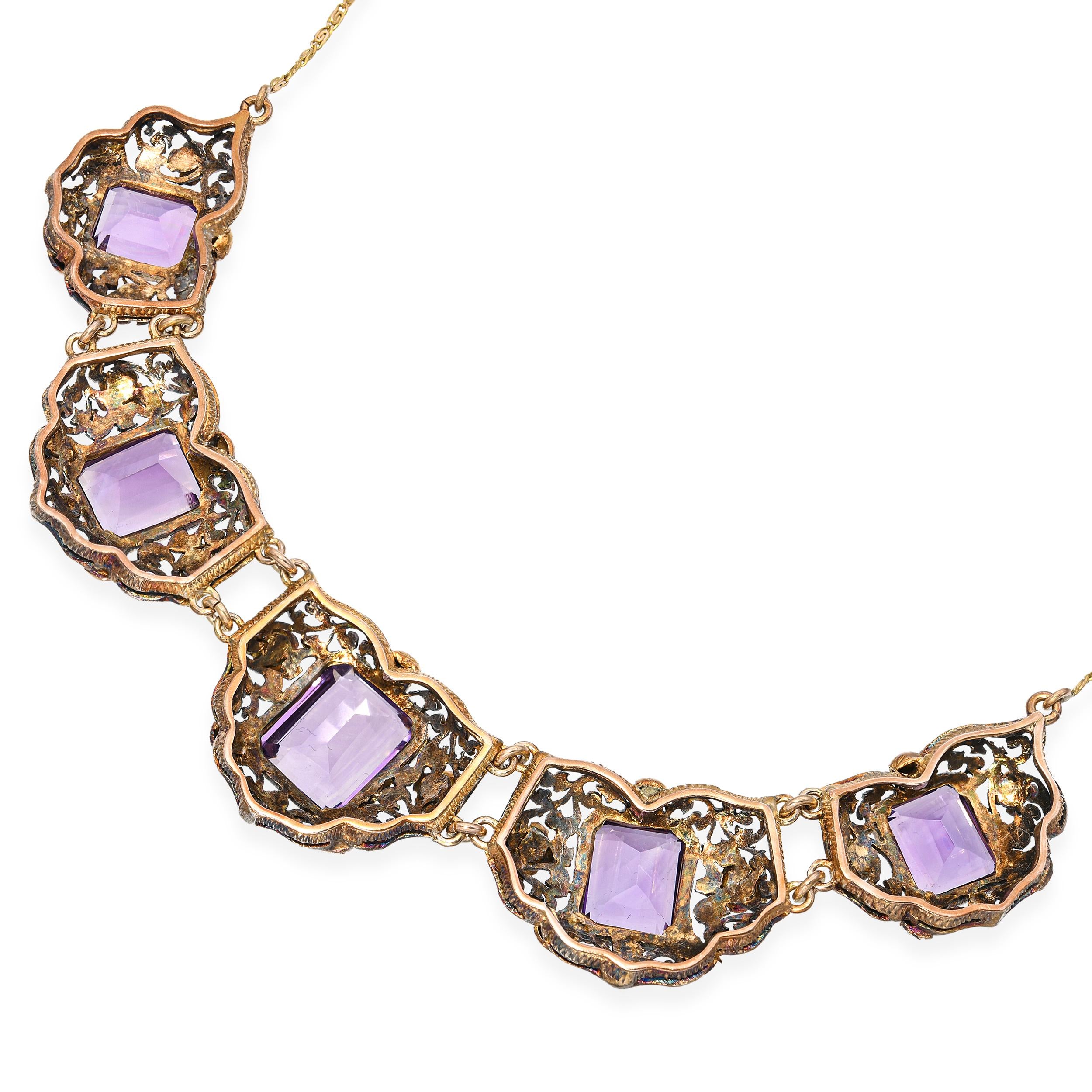 Antique Gold and Silver 15.73tcw Amethyst Decorative Necklace