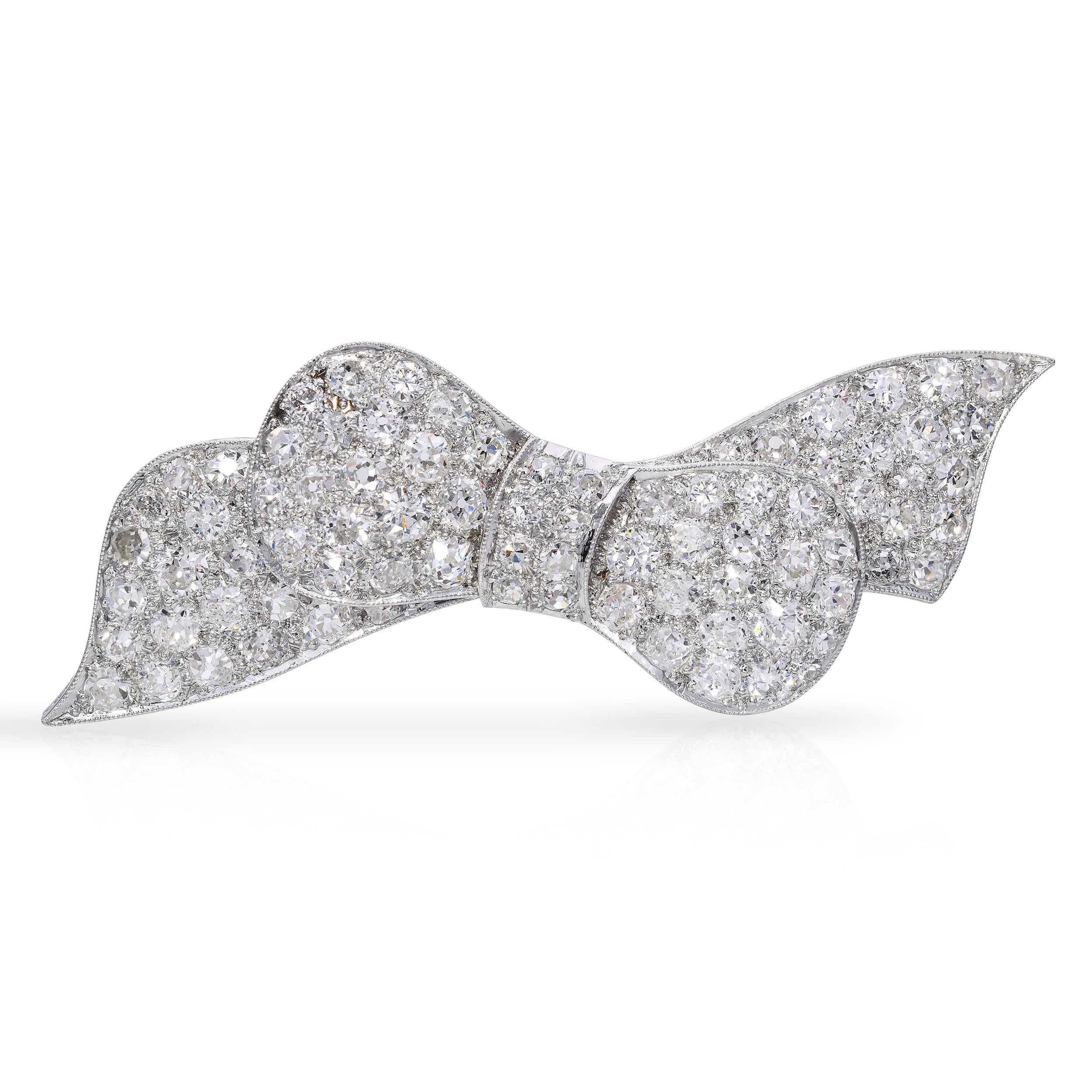 Antique Platinum 2.65tcw Old Euro Cut Diamond Bow Brooch
