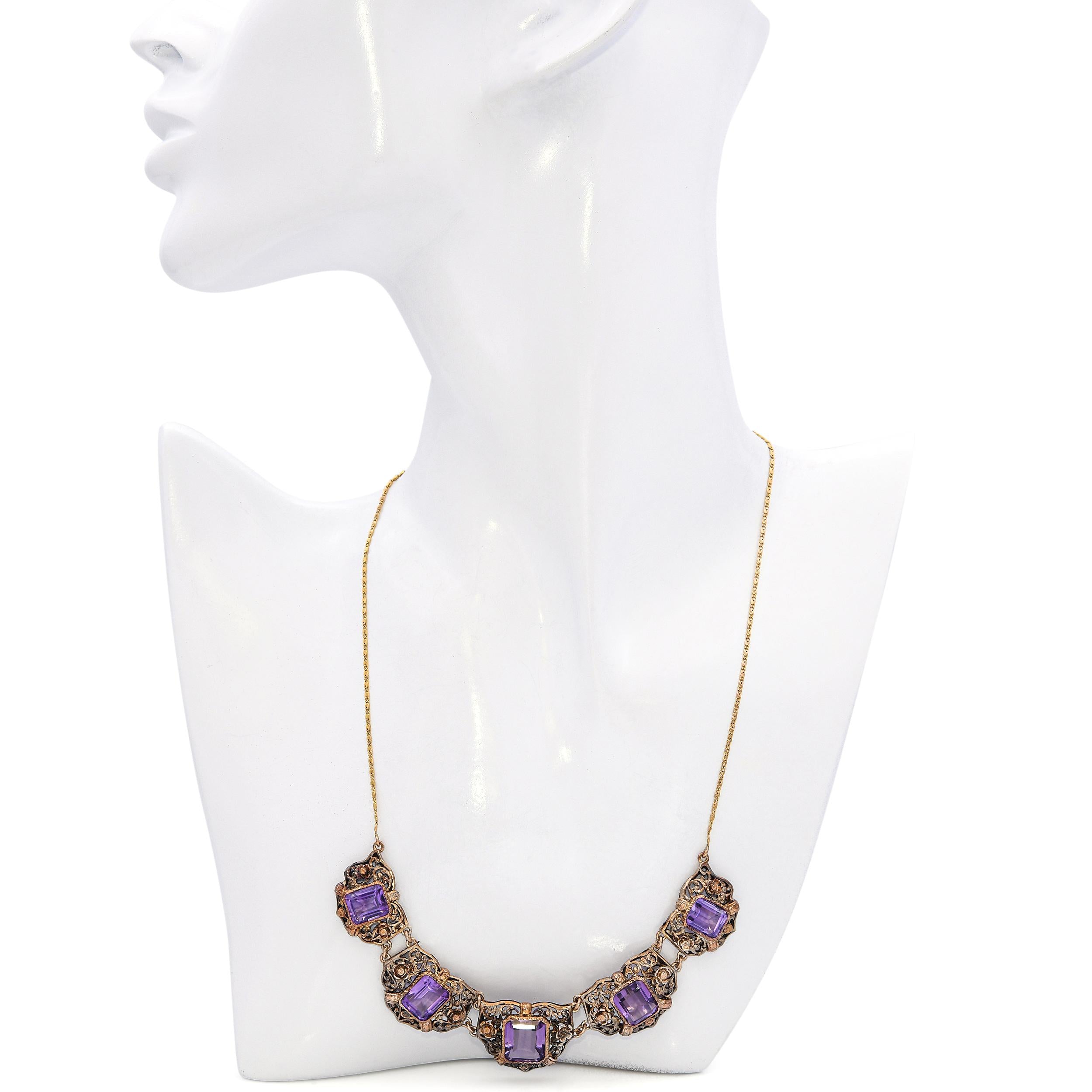Antique Gold and Silver 15.73tcw Amethyst Decorative Necklace