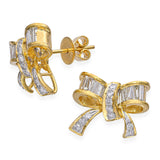 Vintage 18k Yellow Gold Diamond Ribbon Earrings