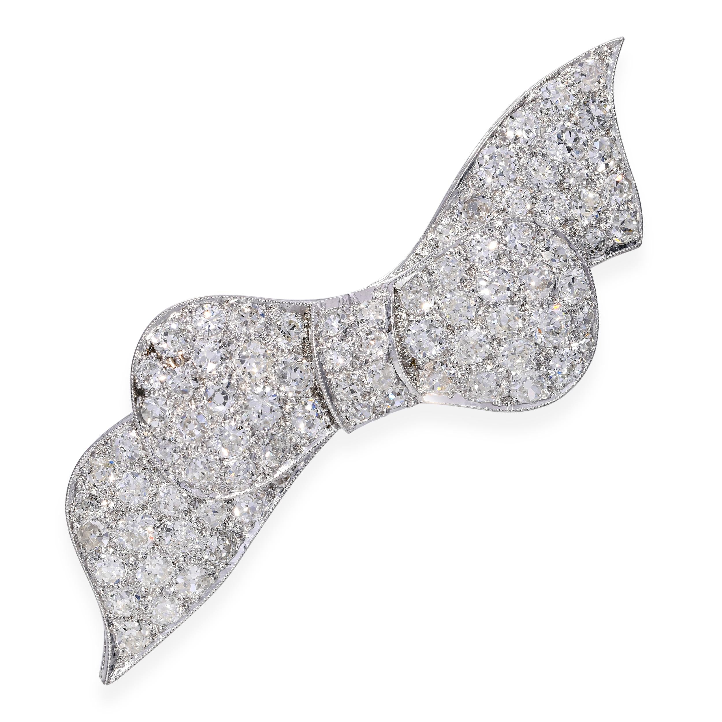 Antique Platinum 2.65tcw Old Euro Cut Diamond Bow Brooch